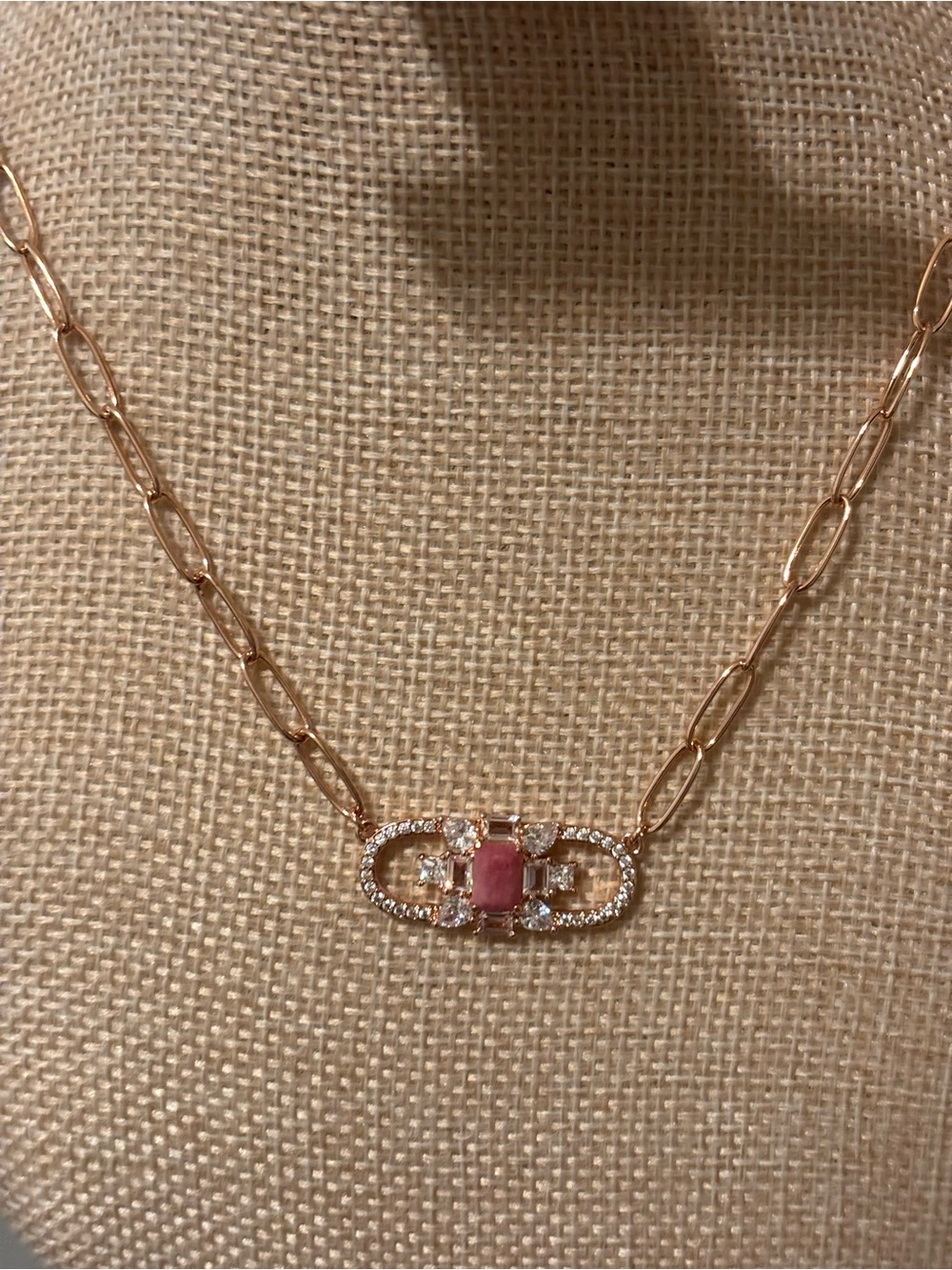 Delicate Rose Gold Necklace with Pink Center Stone